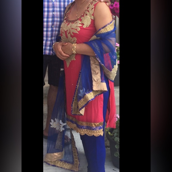 Punjabi Suit with tights or pajami - Hot pink and royal Blue. Size 40+ - Picture 4 of 4